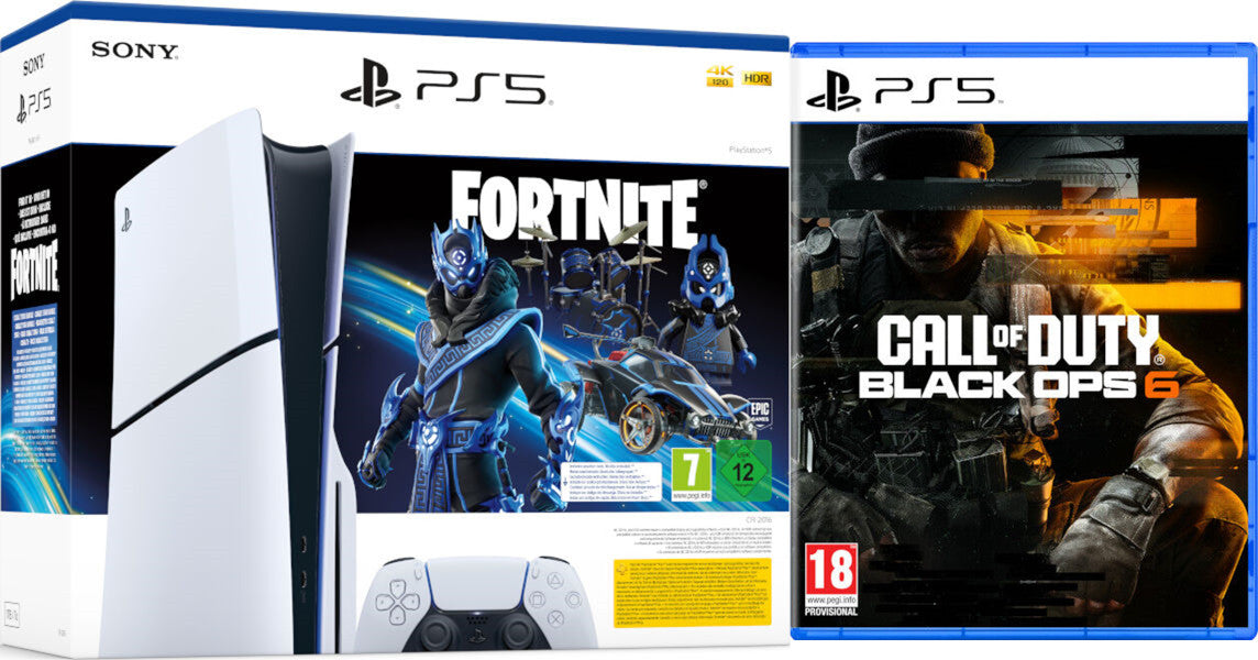 CONSOLA WHITE SLIM EDITION + DUALSENSE (1TB) + FORTNITE COBALT STAR + CALL OF DUTY BLACK OPS 6 CONSOLA WHITE SLIM EDITION + DUALSENSE (1TB) + FORTNITE COBALT STAR + CALL OF DUTY BLACK OPS 6